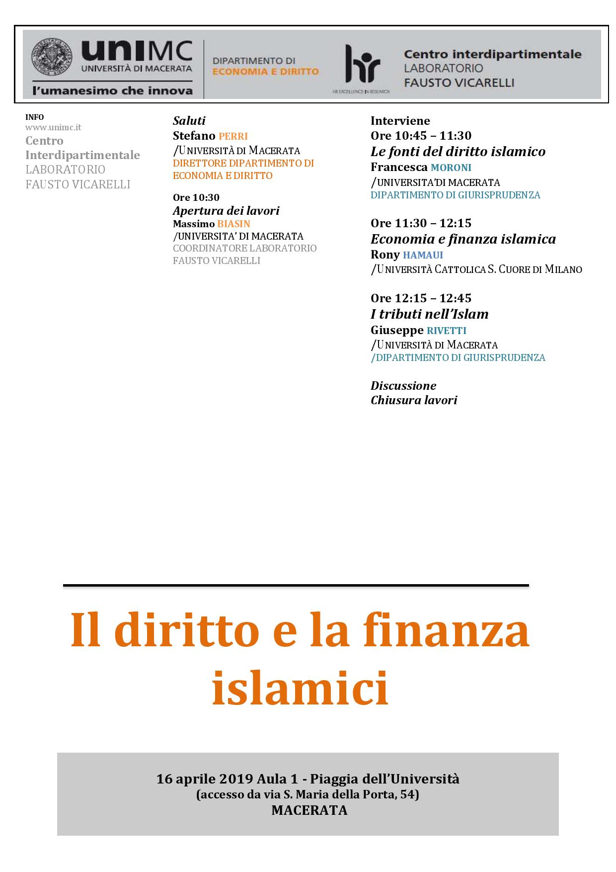 SEMINARIO: Il diritto e la finanza islamici 