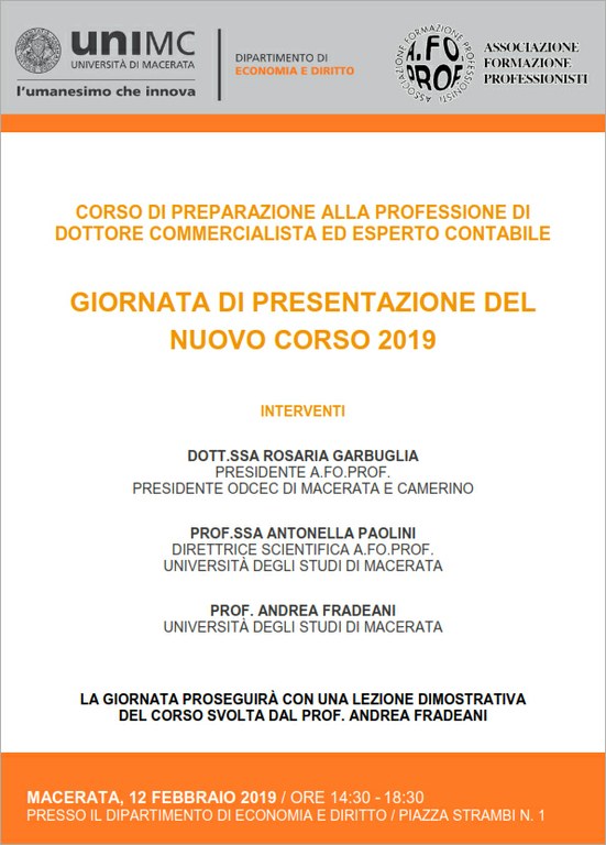 presentazione del nuovo corsoA.Fo.Prof. 2019